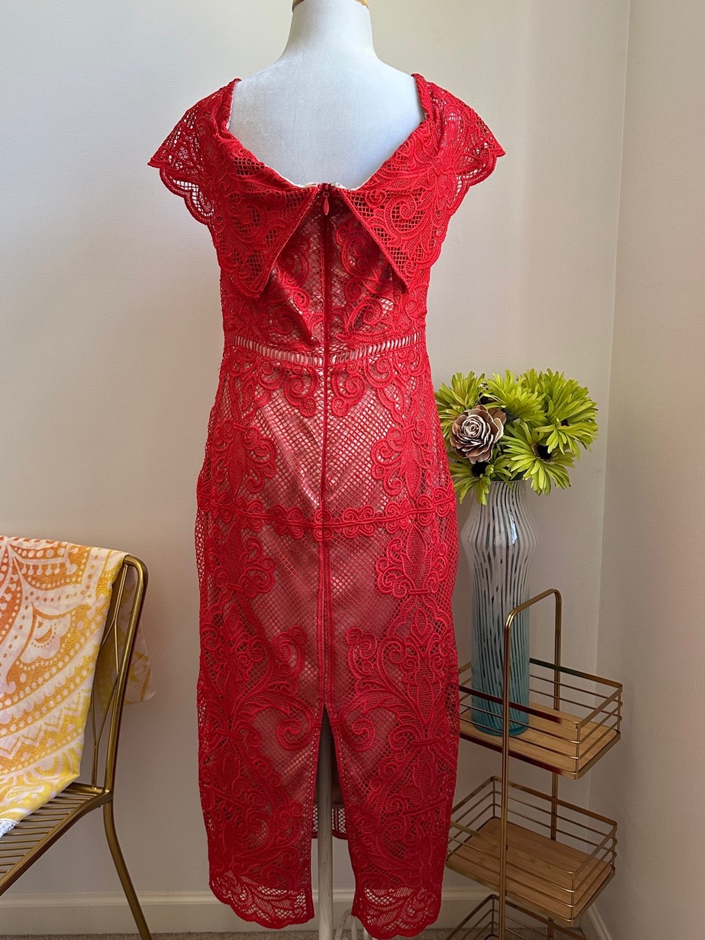 STYLESTALKER Red Lace Overlay Dress - Picture 4 of 14